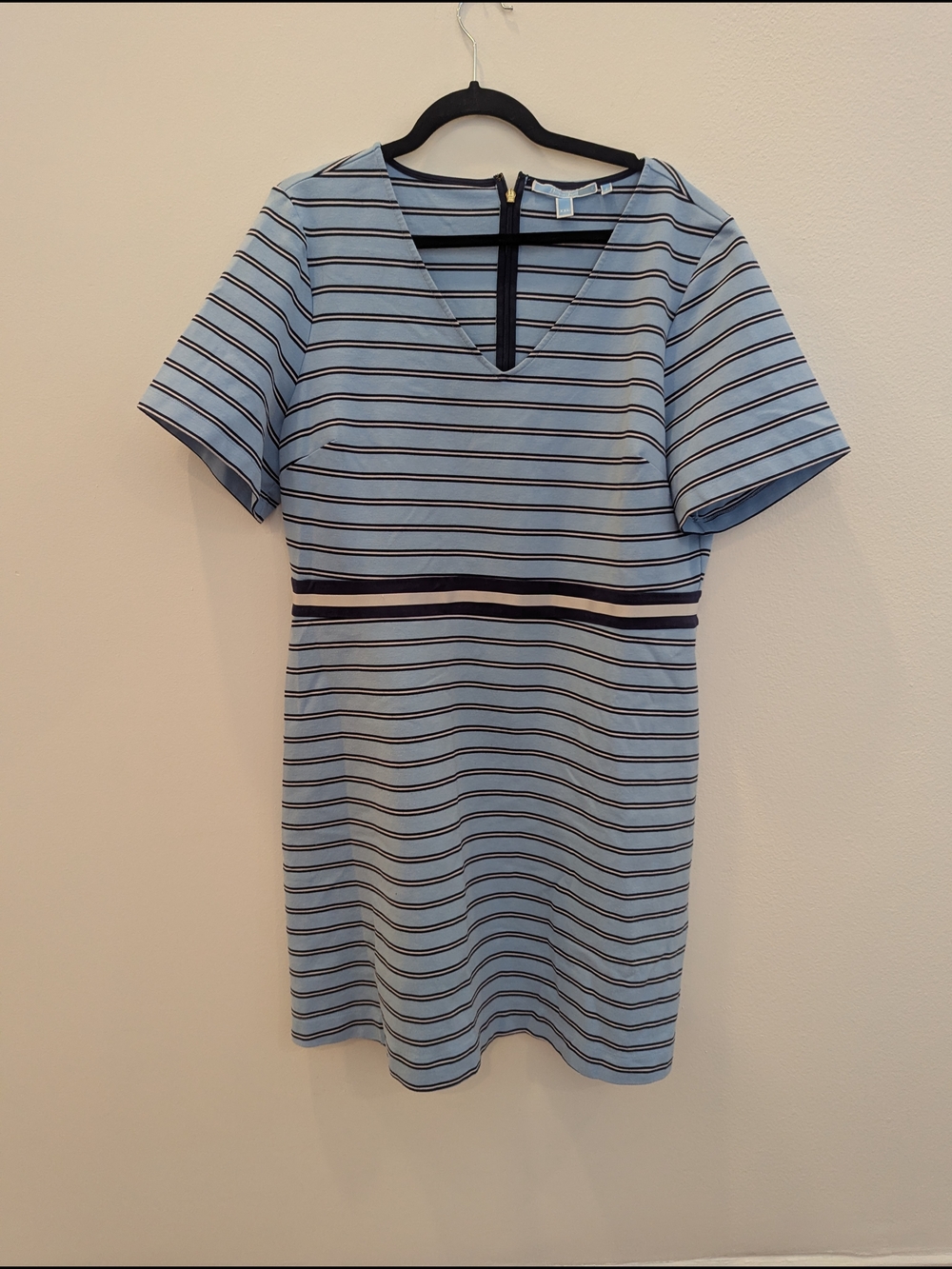 Draper James Light Blue Striped Mini Dress with Navy Accents